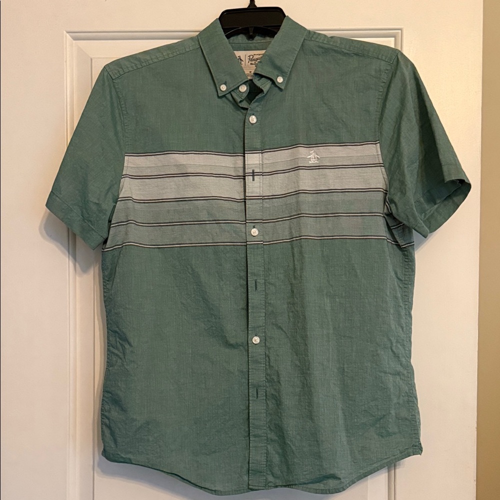 Original Penguin Teal and White Striped Casual Shirt
